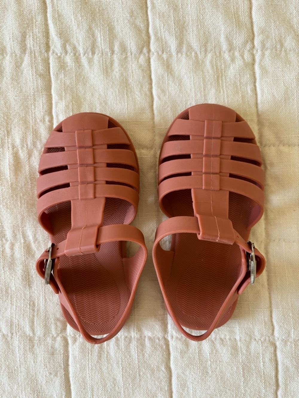Fisherman-Style Jelly Sandals in Terra Cotta. Toddler size 6